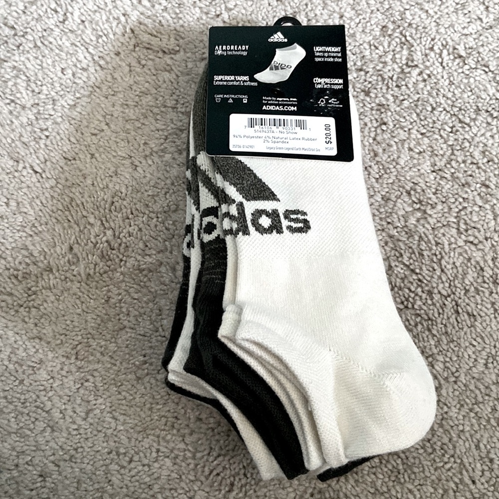 Mens adidas superlite compression 6 pair no show socks - Picture 2 of 5